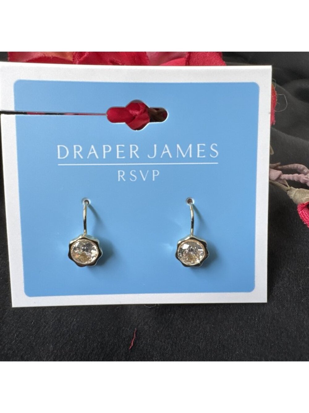 Draper James Small Dainty Preppy Dangle 1/2" Earrings CZ Rhinestone GoldTone NEW